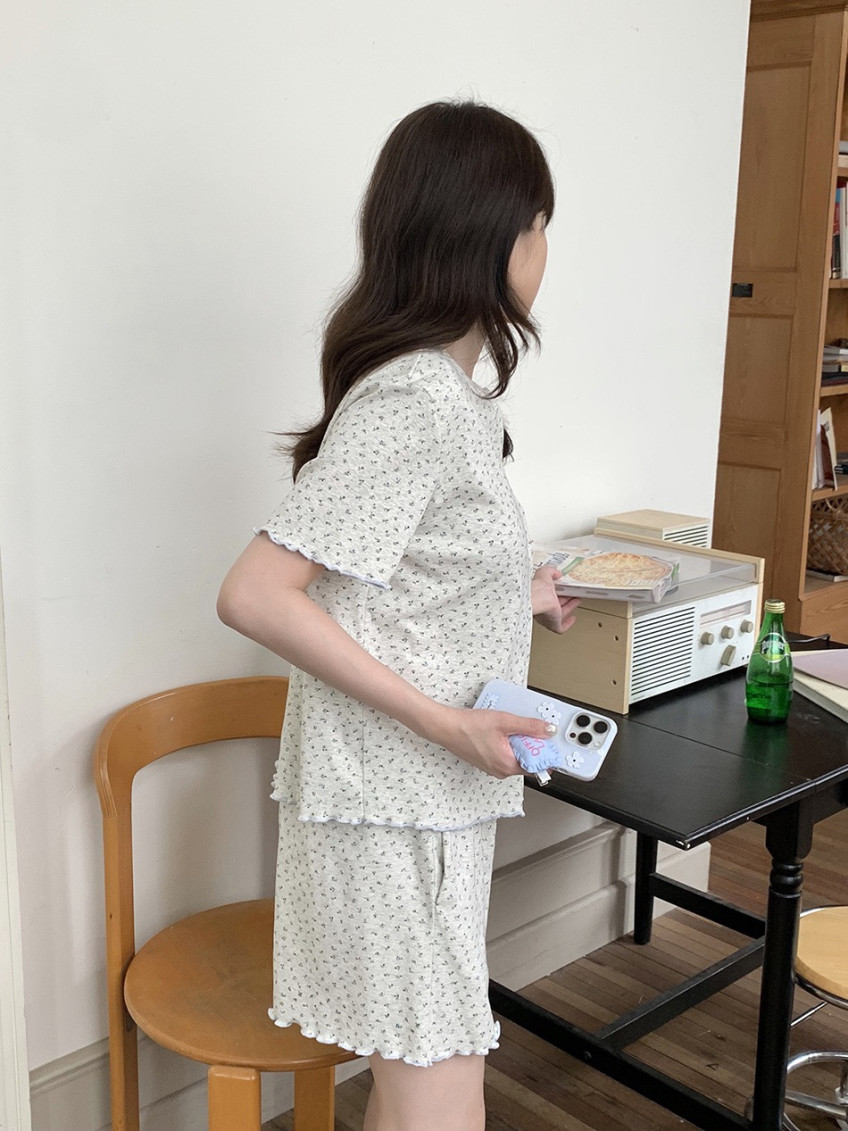캡내장 반팔잠옷 반바지 노브라 스판 수유 홈웨어 파자마 여름 이미지 7