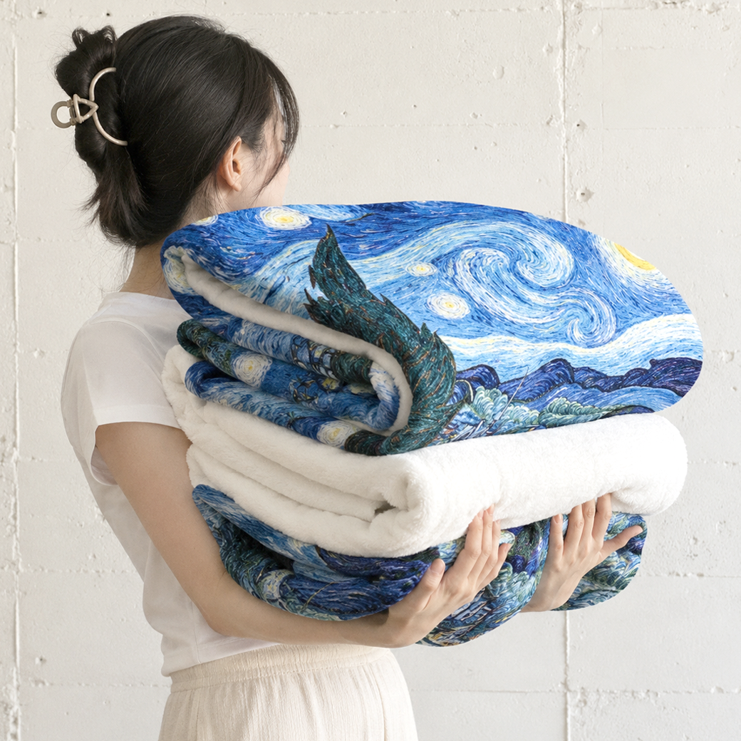 극세사 담요 사계절 여름 블랑켓 무릎담요 명화 쇼파 블랭킷 별이빛나는밤, 150x130cm - 상세 이미지 2