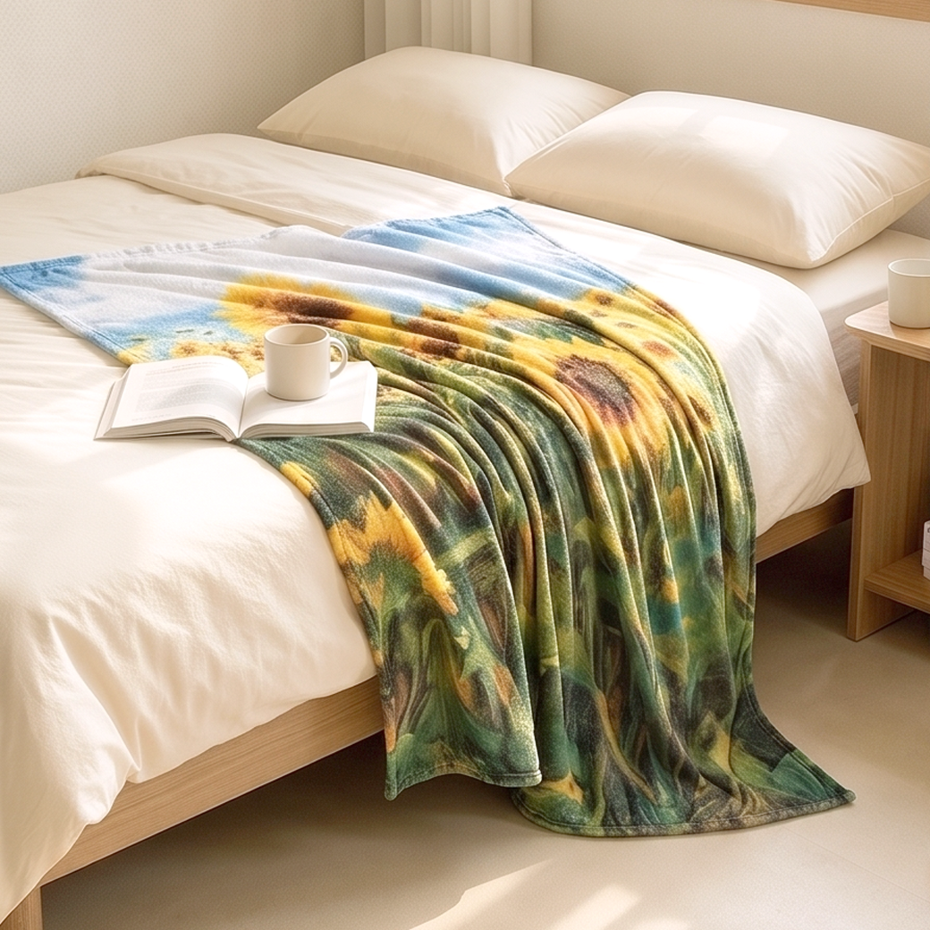 극세사 담요 사계절 여름 블랑켓 무릎담요 명화 쇼파 블랭킷 해바라기, 130x150cm - 상세 이미지 2