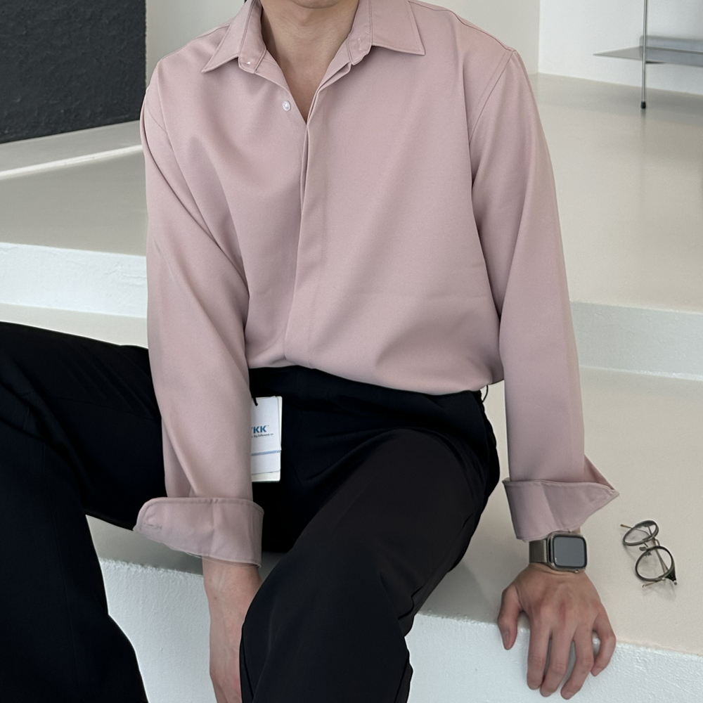 남자 셔츠 구김없는 오버핏 실크 남방 난방 남성 와이 셔츠 이미지 6
