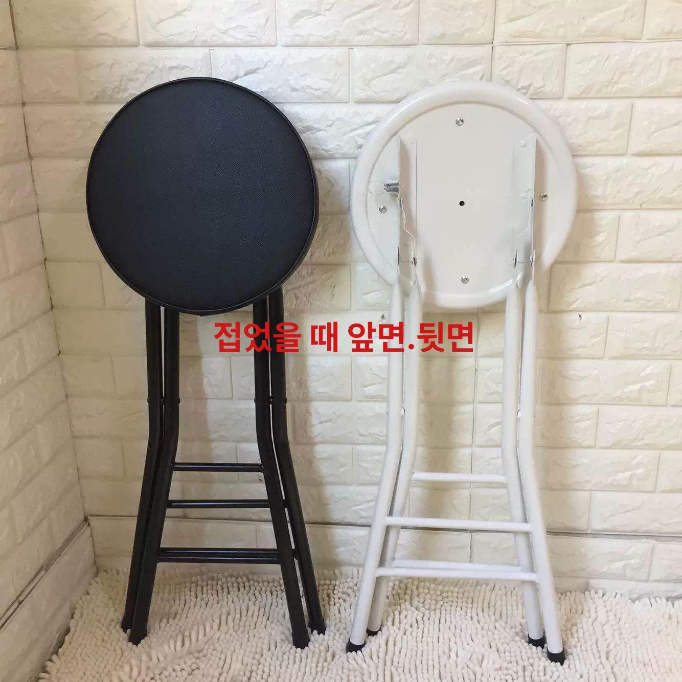 접이식 높은의자 카운터 심플한 앉은키 벤치 라운지 스툴 60cm 부드러운 쿠션 블랙 - 상세 이미지 5