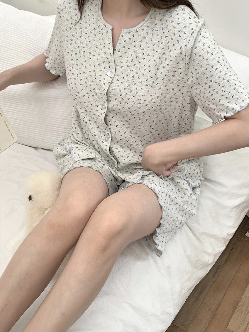 캡내장 반팔잠옷 반바지 노브라 스판 수유 홈웨어 파자마 여름 이미지 6