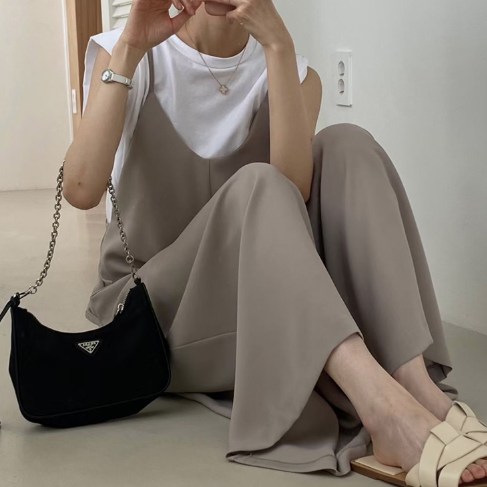 멜빵 바지 가을 봄 여름 캐쥬얼 데일리 여성 여자 팬츠 와이드핏 점프수트 겨울 루즈핏 - 상품 이미지