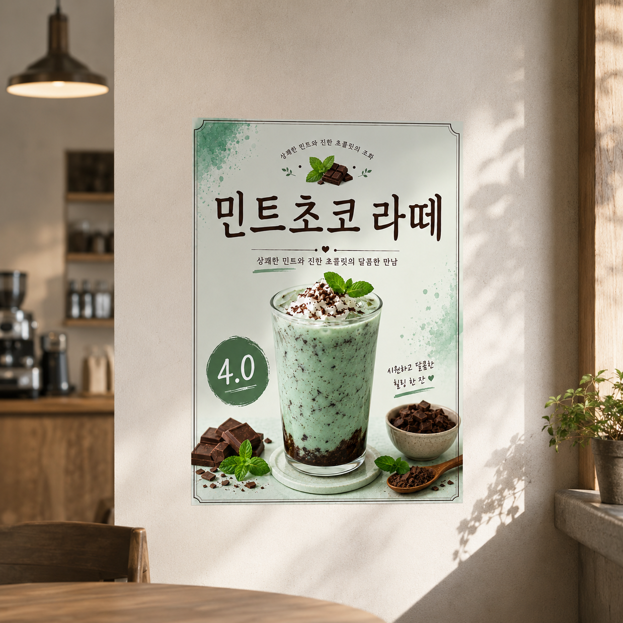민트초코라떼 포스터 제작 메뉴 인쇄 디자인 카페 반광택 인화지 235g A3 - 상품 이미지
