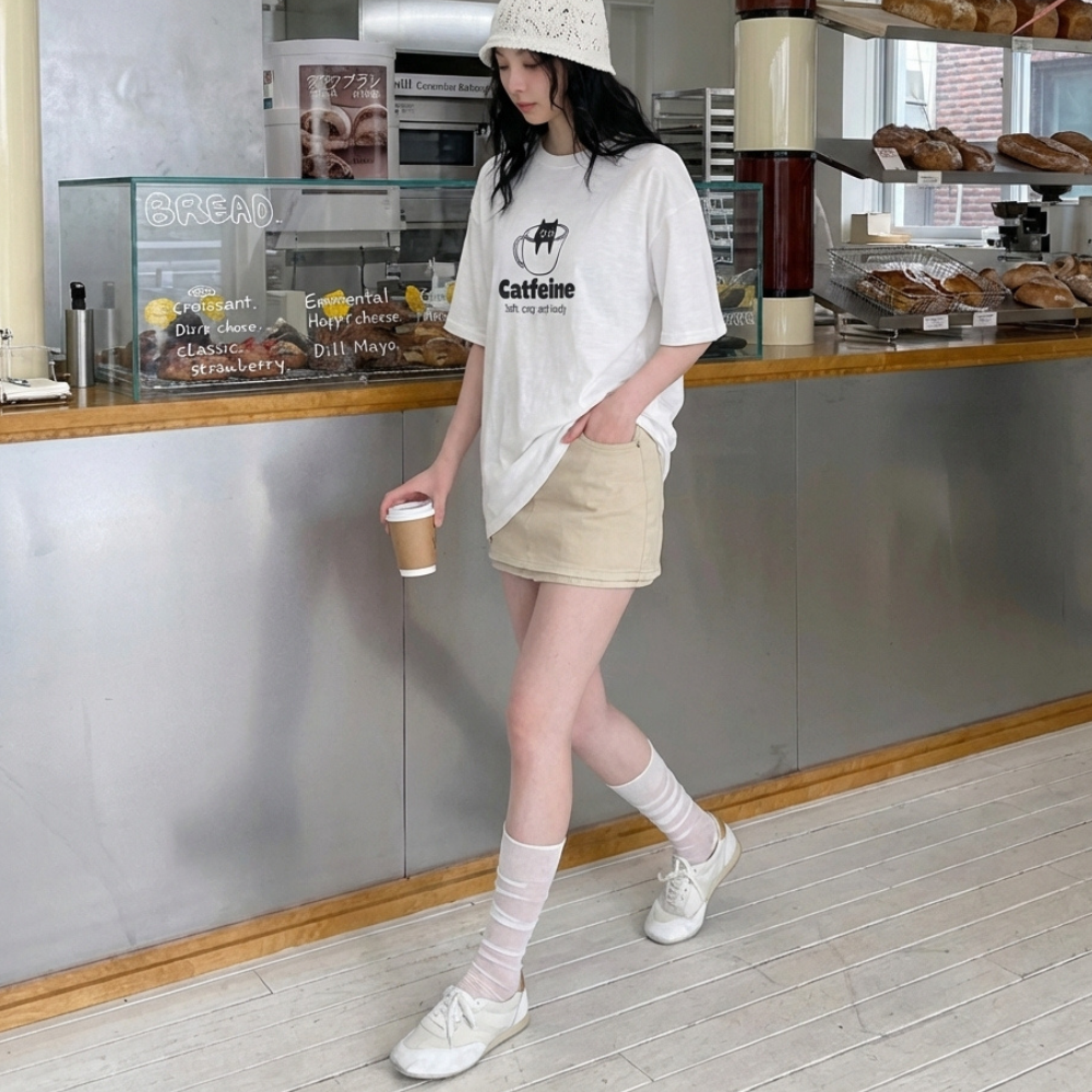 데일리즈 박시핏 여자반팔티 라운드넥 20수 슬라브면 레터링 반팔티셔츠 자체제작 - 상세 이미지 4