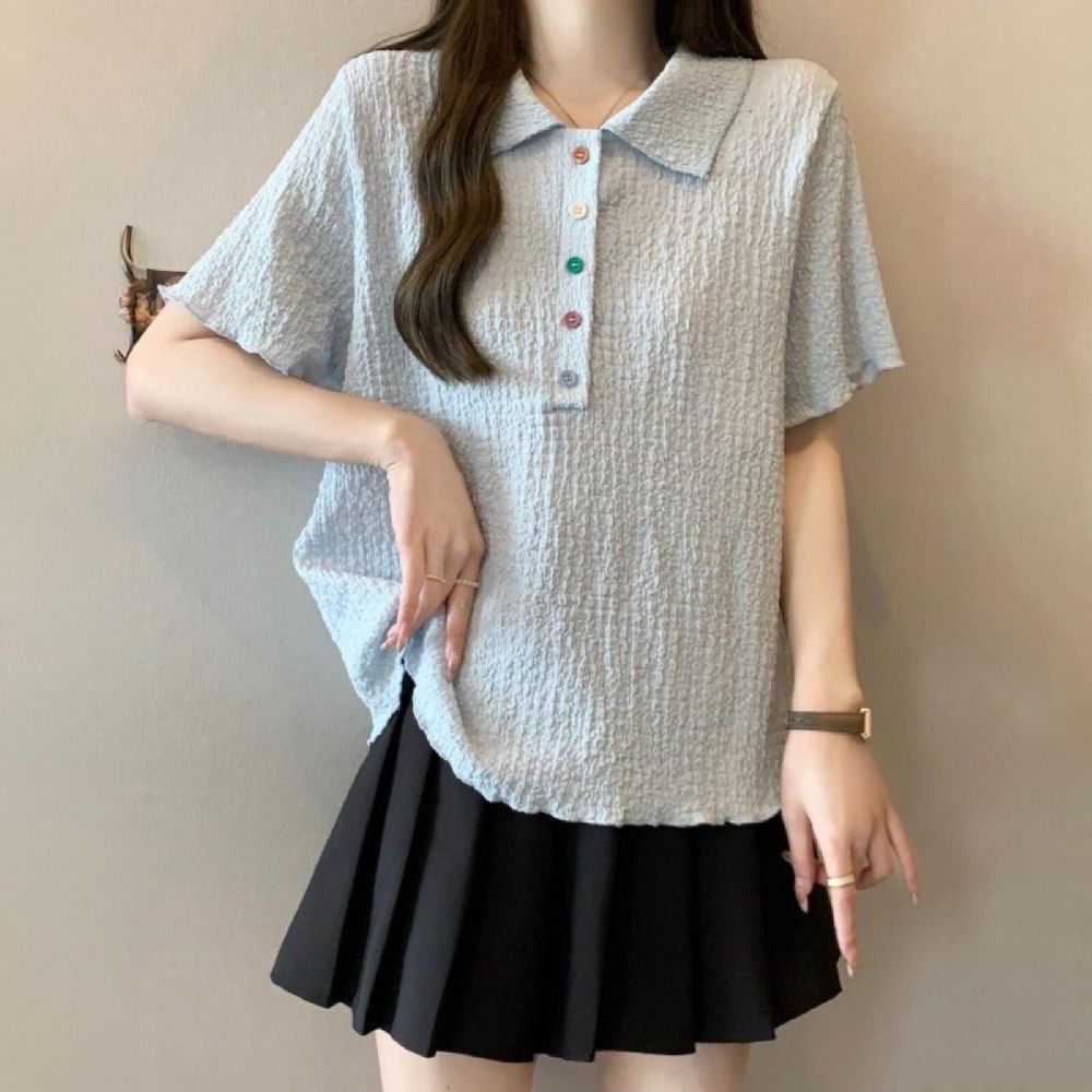 폴로 카라 반팔 티셔츠 여성 여름 캠퍼스 골프 데일리 - 상품 이미지