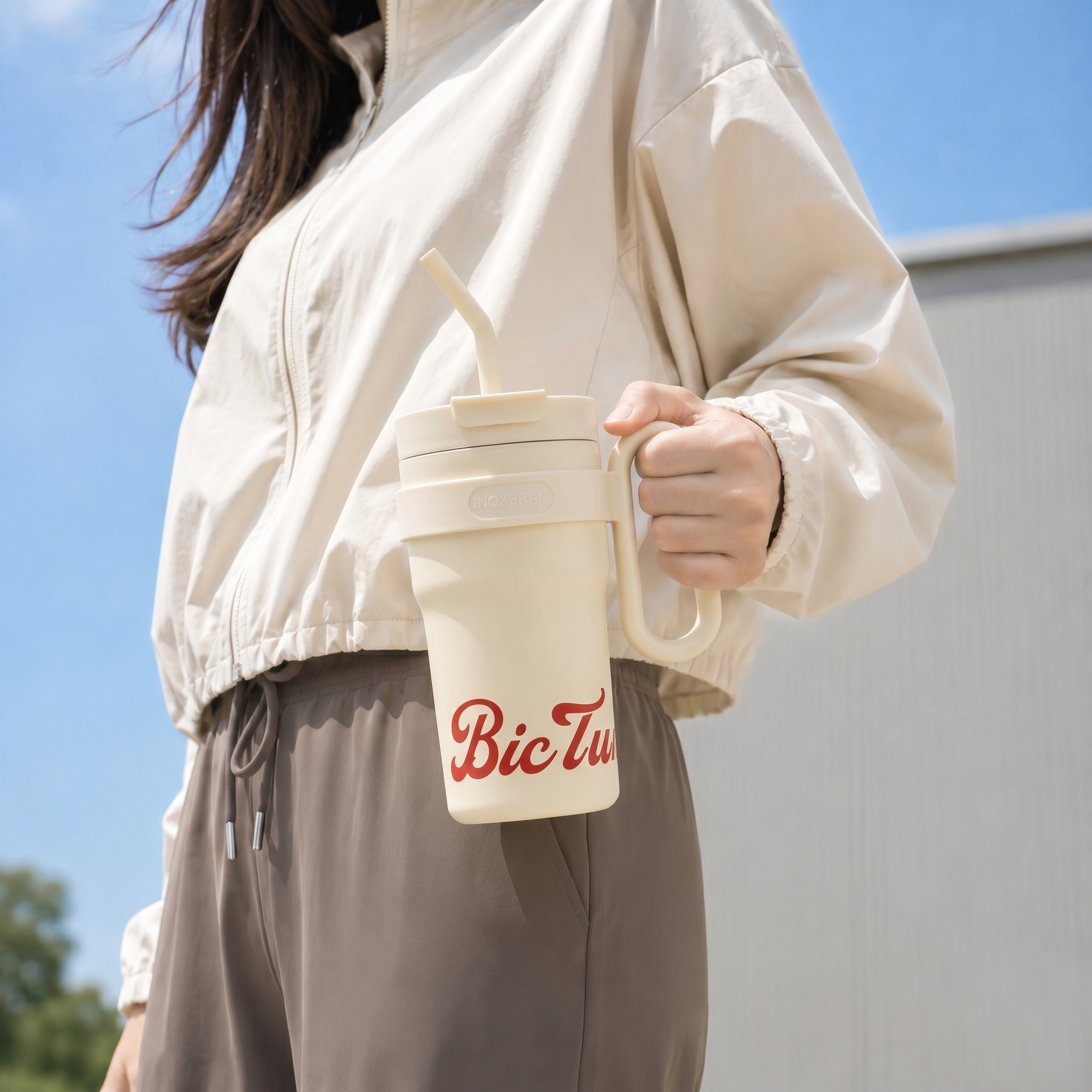 빅텀 텀블러 보온보냉 물병 손잡이텀블러 스텐빨대 800ml - 상세 이미지 2