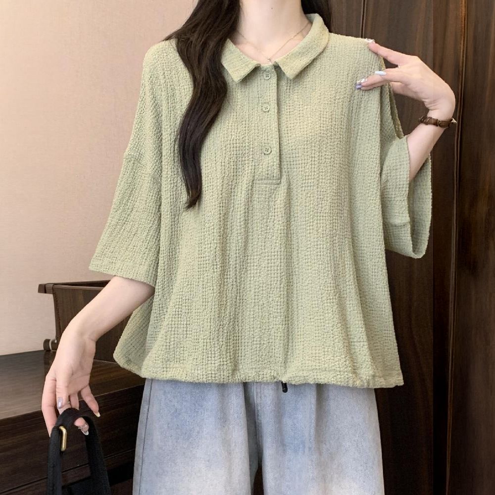 캐쥬얼 폴로 카라 그린 반팔 티셔츠 빅사이즈 루즈핏 편한 - 상품 이미지