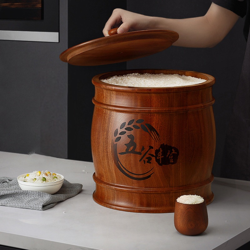 원목 쌀통 5kg 10kg 밀폐 쌀보관함 레트로 쌀보관통 잡곡통 5kg( 21.5x23.5cm) - 상품 이미지