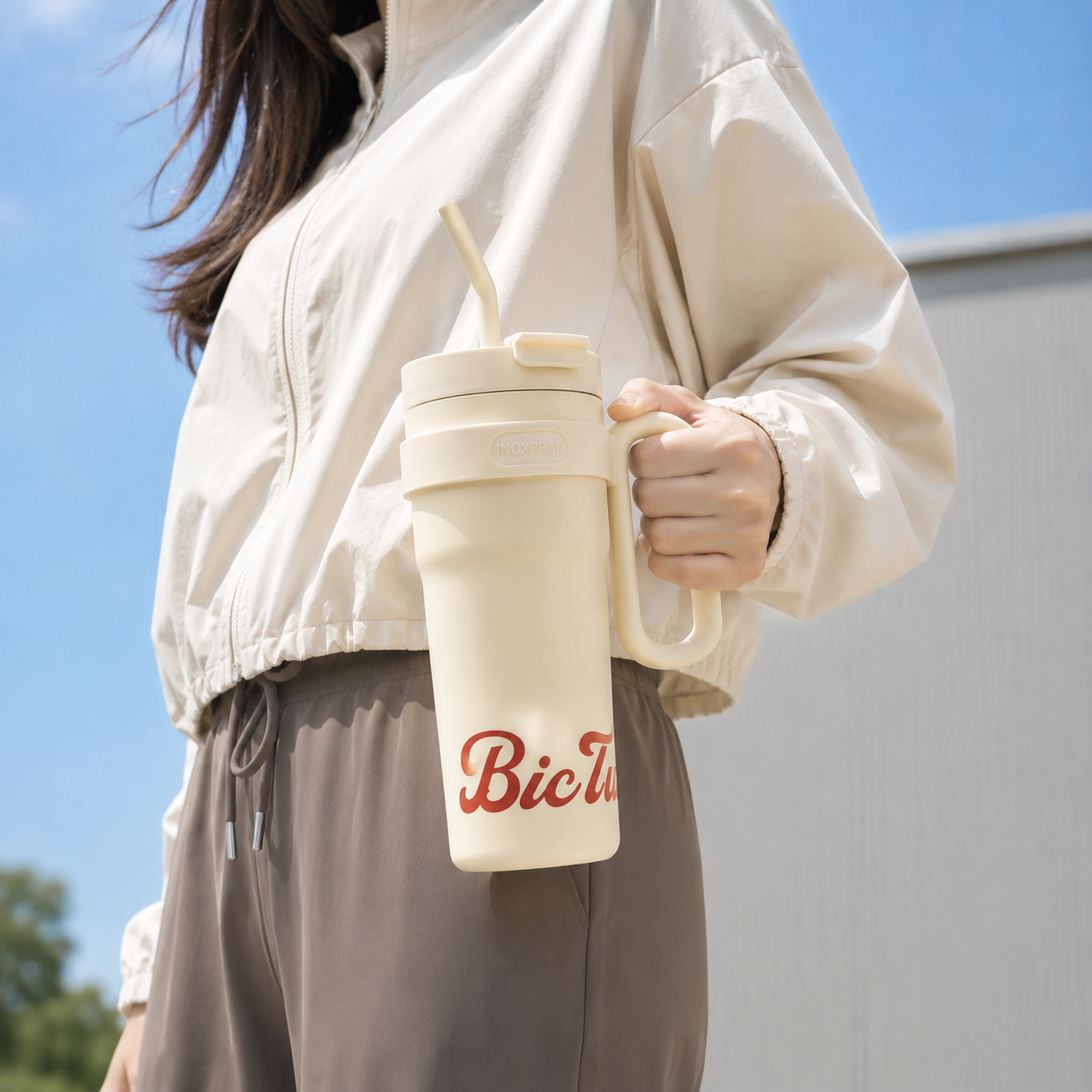 빅텀 텀블러 보온보냉 물병 손잡이텀블러 스텐빨대 1160ml - 상품 이미지