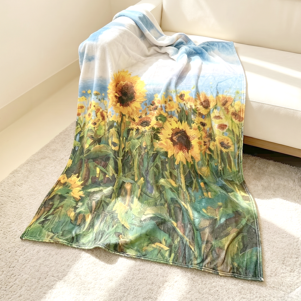 극세사 담요 사계절 여름 블랑켓 무릎담요 명화 쇼파 블랭킷 해바라기, 130x150cm - 상품 이미지