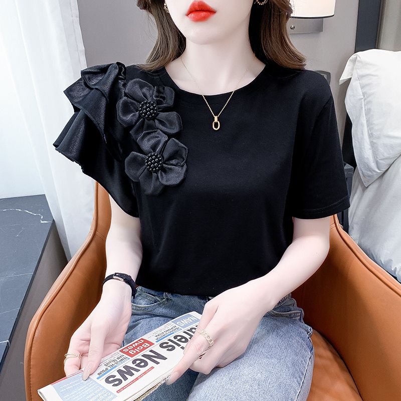 반팔 흰남방 시스루 블라우스 셔링 퍼프 티블라우스 셔츠 여성 여름 레이스 긴팔 루즈핏 타이 - 상세 이미지 4