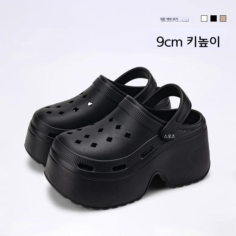 여성 플랫폼 샌들 키높이 여름 통기성 슈즈 검정색 35-36 - 상품 이미지