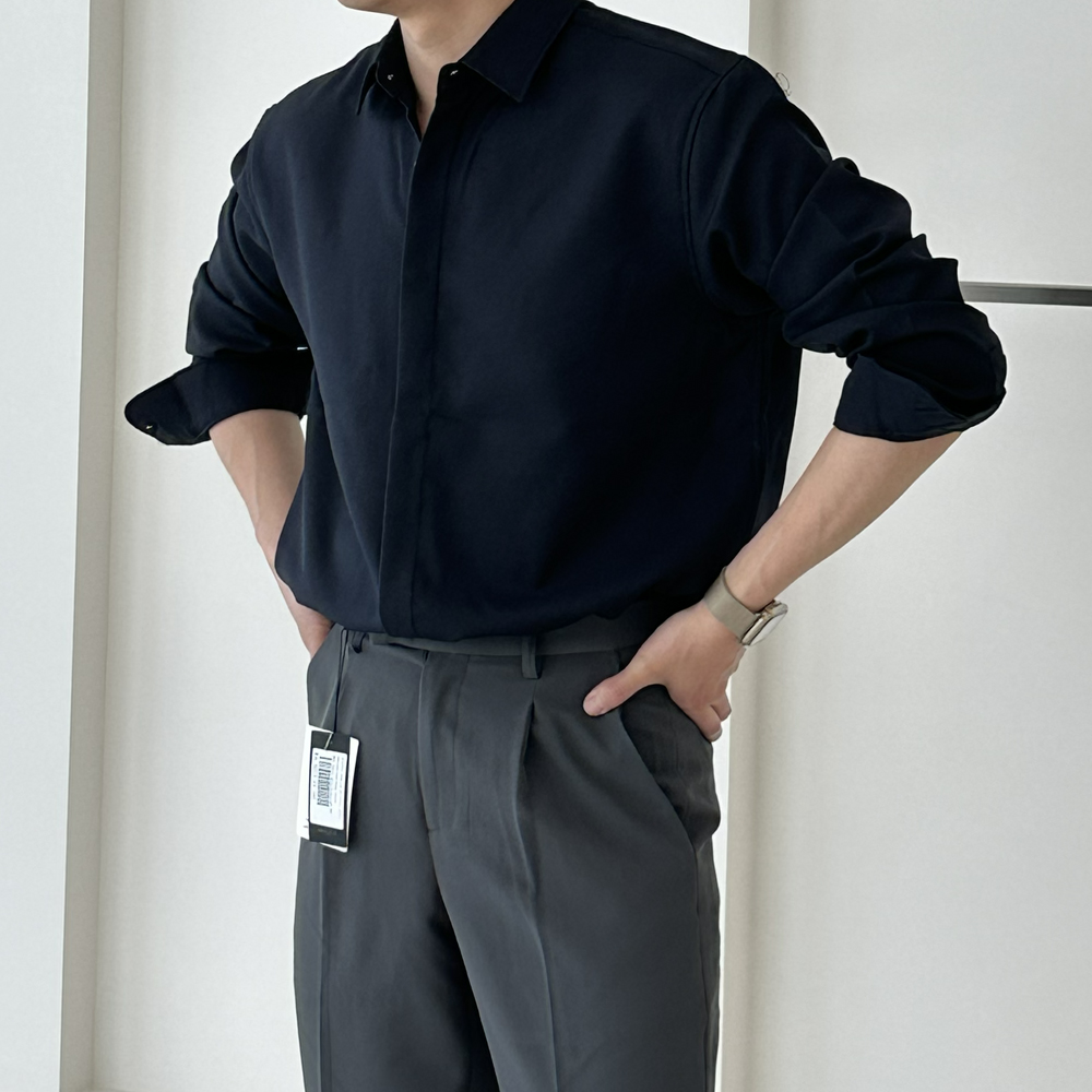 남자 셔츠 구김없는 링클프리 오버핏 실크 남방 남성 와이 셔츠 - 상세 이미지 5