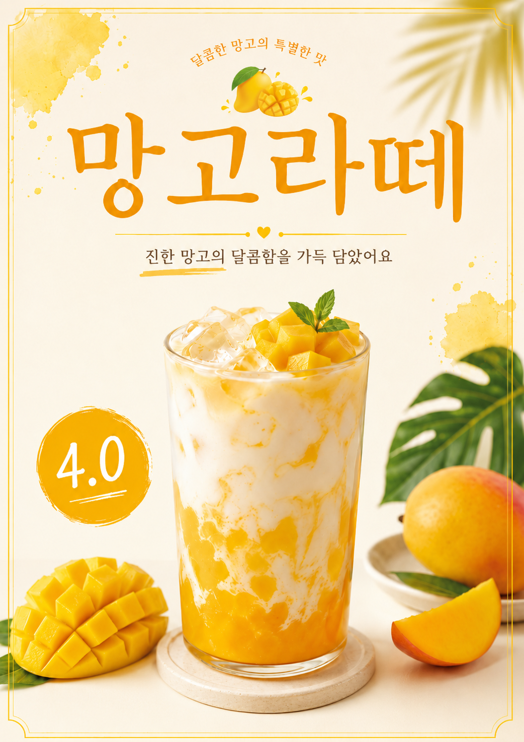 망고라떼 포스터 제작 메뉴 인쇄 디자인 카페 반광택 인화지 235g A3 - 상세 이미지 2