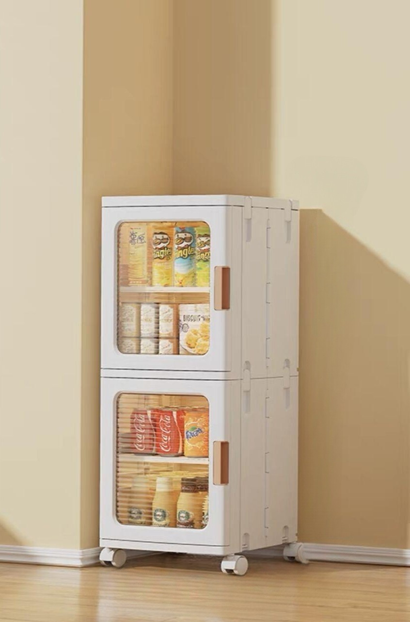 접이식캐비넷 멀티수납장 이동식서랍장 인테리어 24.5cm 단일문 2칸 4칸 [투명 패널] - 상품 이미지