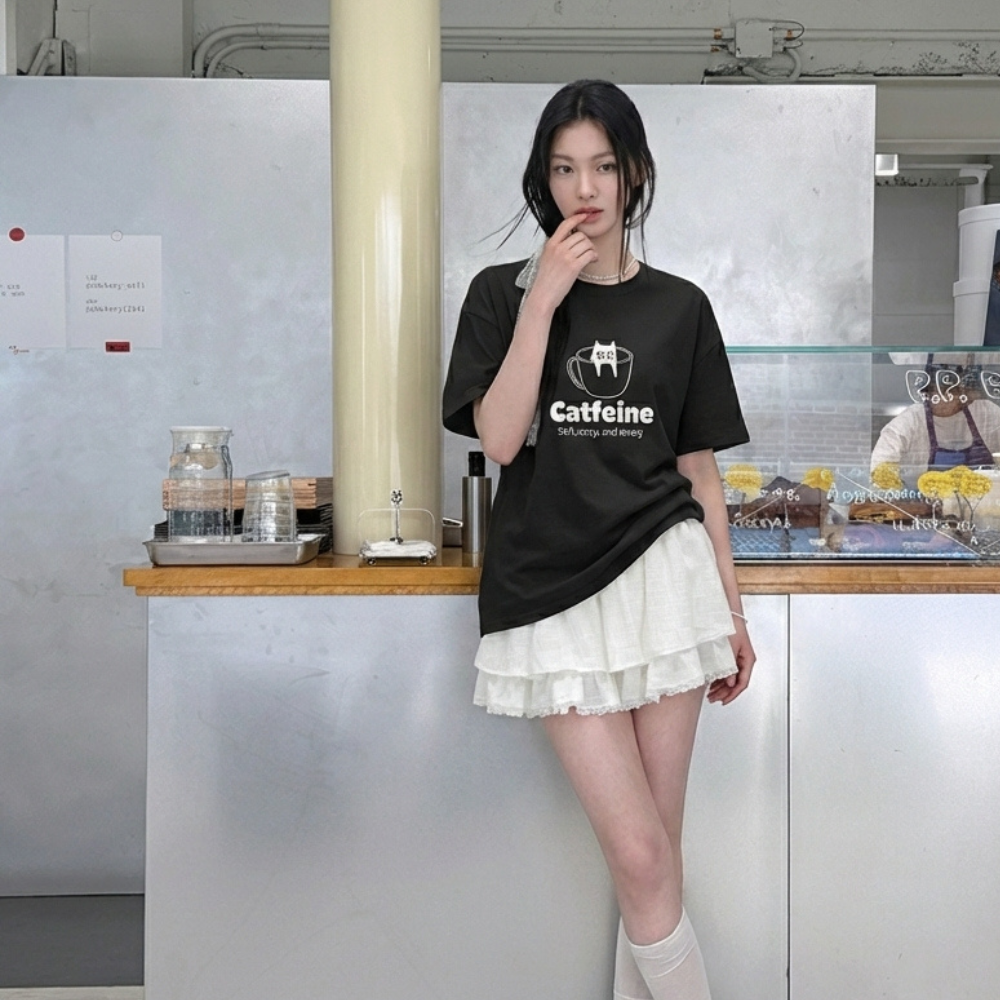 데일리즈 박시핏 여자반팔티 라운드넥 20수 슬라브면 레터링 반팔티셔츠 자체제작 이미지 8