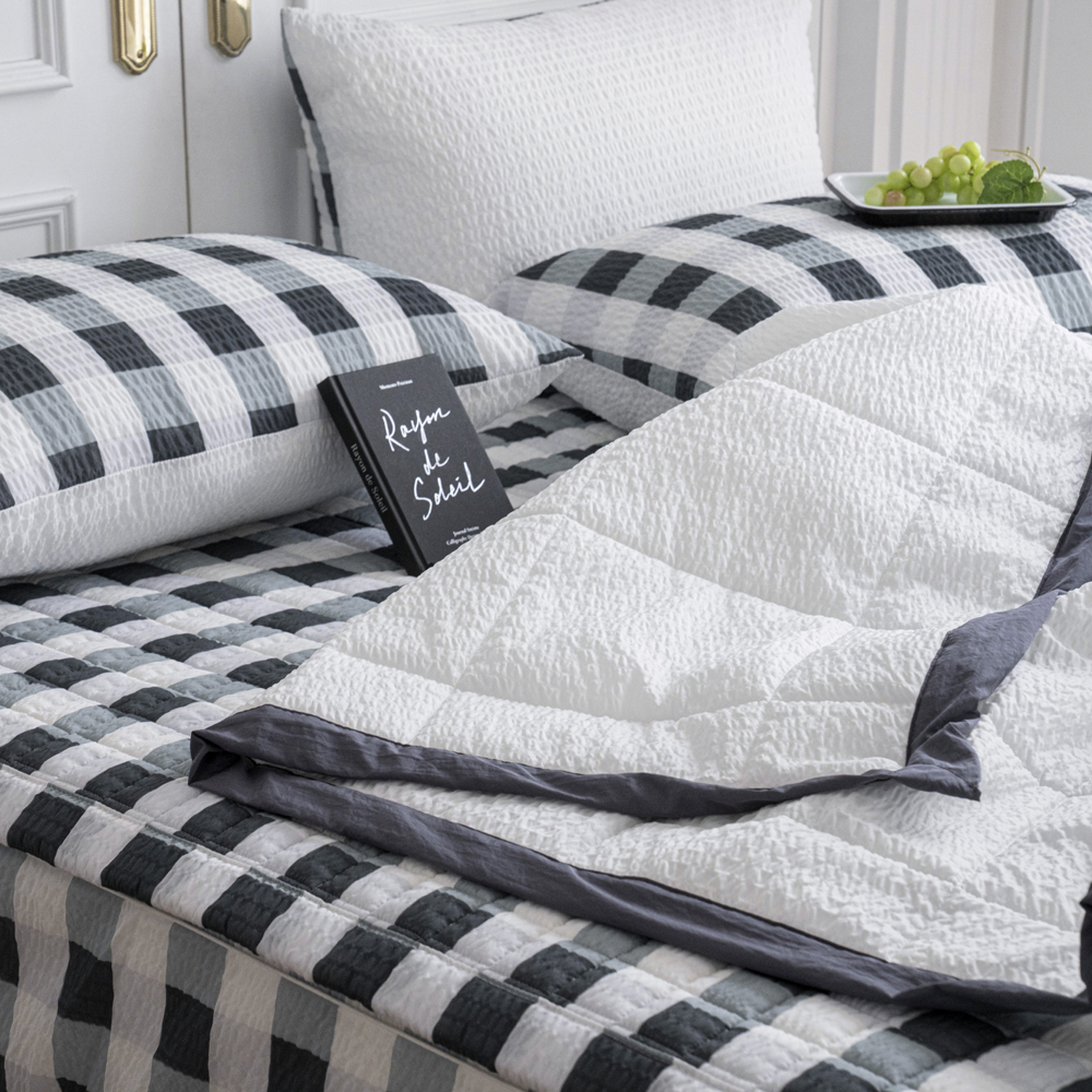 설렘하우스 웨이브체크 시어서커 여름이불패드세트 양면사용 항균 국내생산 침구 2color - 상세 이미지 5