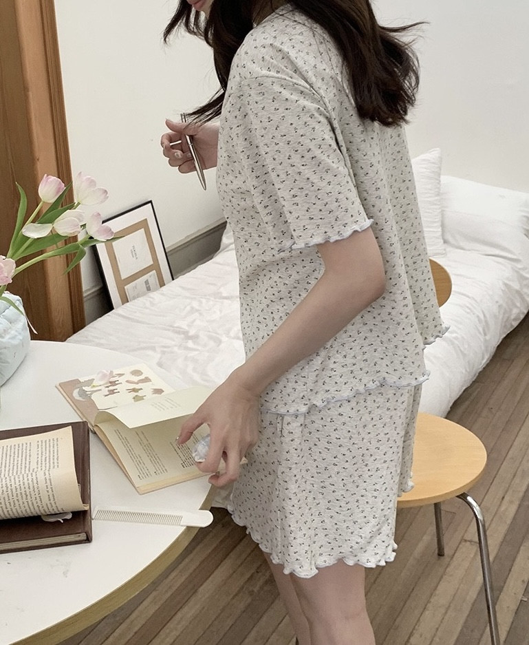 캡내장 반팔잠옷 반바지 노브라 스판 수유 홈웨어 파자마 여름 - 상세 이미지 5