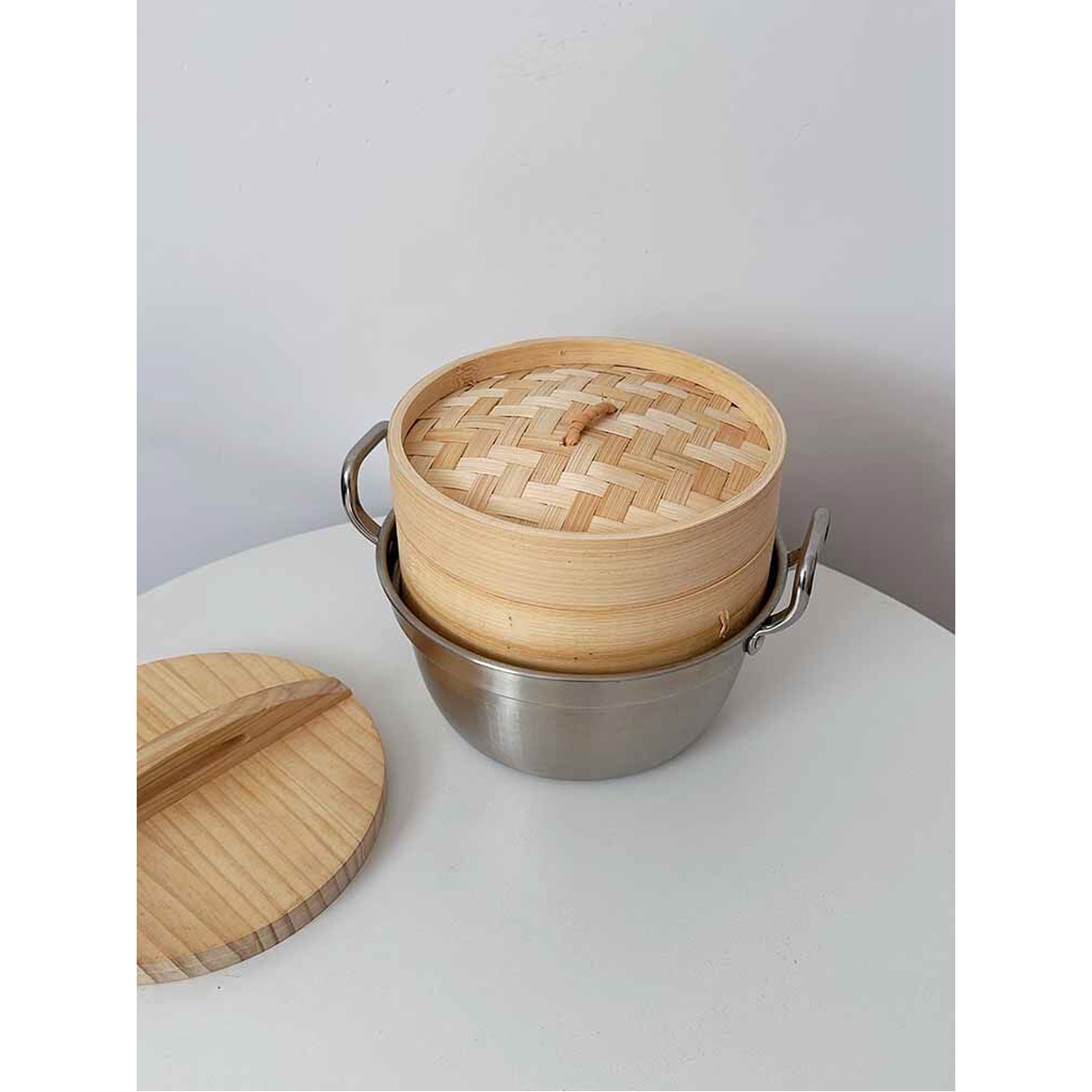 대나무 인덕션 스기 핑크 대나무찜기 찜통 조리기 채소 23cm 찜기 스몰사이즈 대나무찜통1겹 뚜껑 16CM궁중팬 - 상세 이미지 2