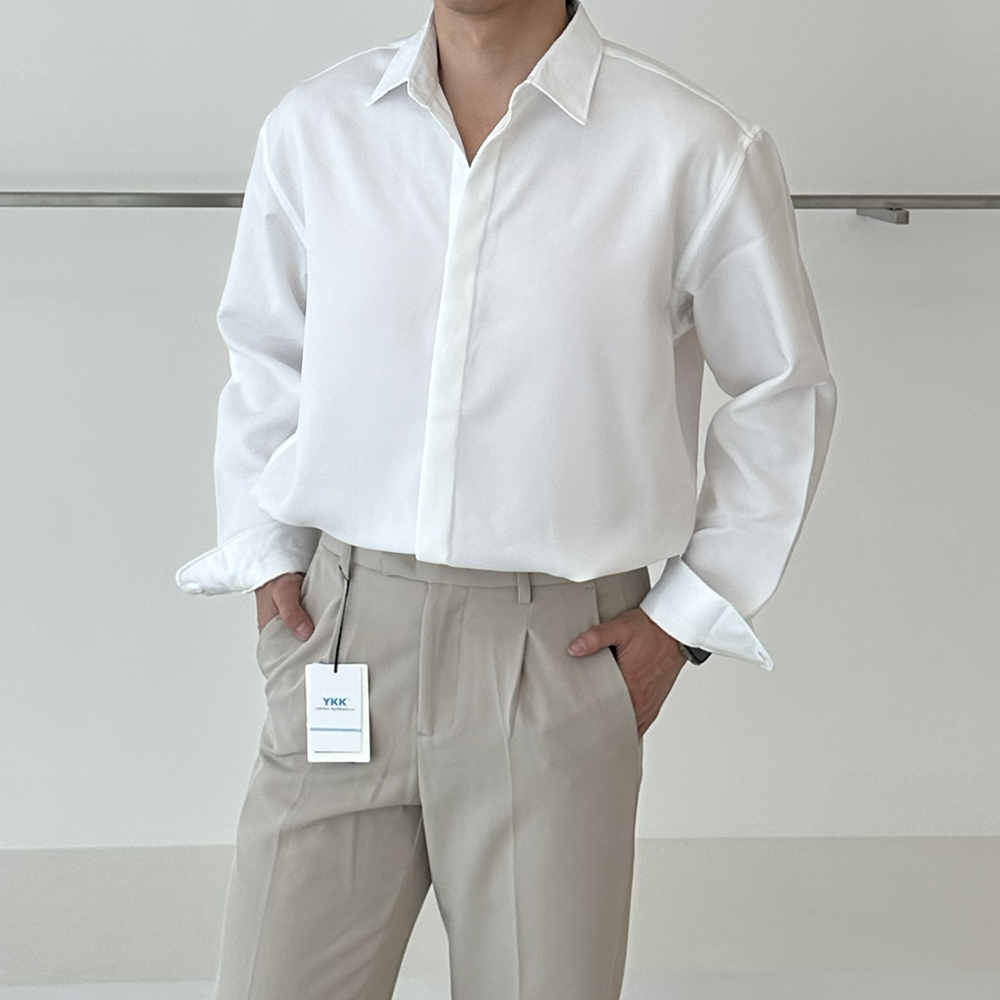 남자 셔츠 구김없는 오버핏 실크 남방 난방 남성 와이 셔츠 - 상세 이미지 4