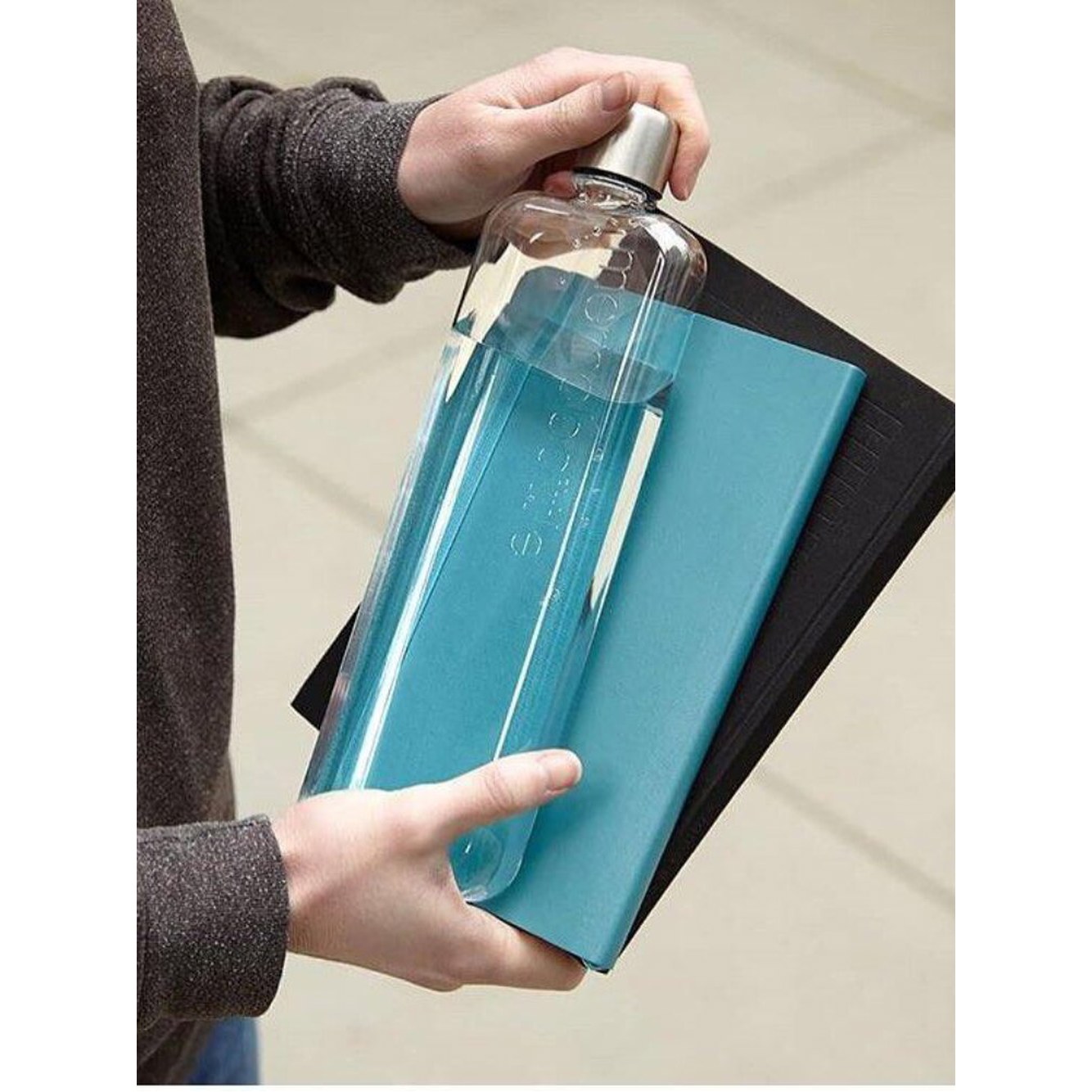 한다 750ml 플라스틱 유리가 가방 메모보틀 야 납작병 반드시 A7 보관 므로 똑똑히 얇은 수지병은 가방에 워터 휴대용 A7물병 실버메탈커버 180ml - 상세 이미지 3