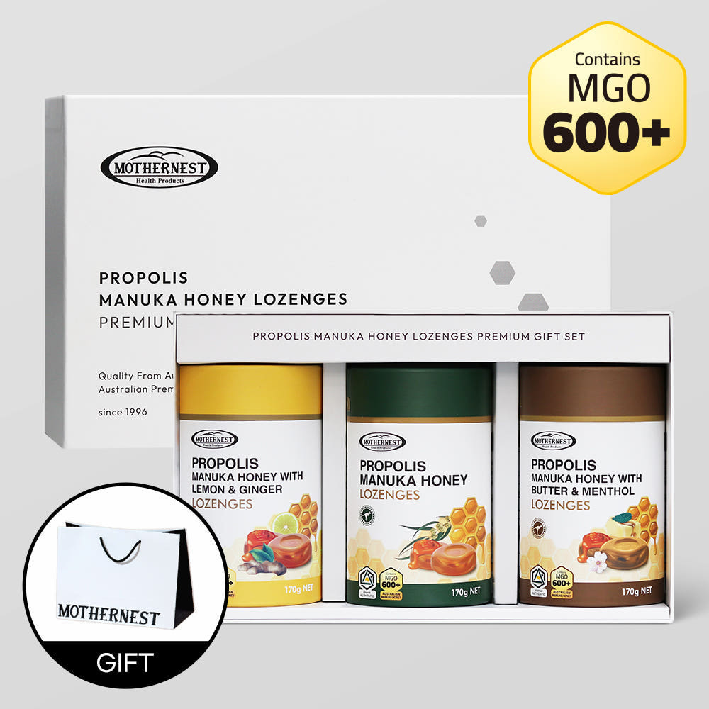 마더네스트 호주산 프로폴리스 마누카허니 로젠지스 MGO600+기업선물추천 3가지맛 선물세트 명절선물추천, 170g, 3개