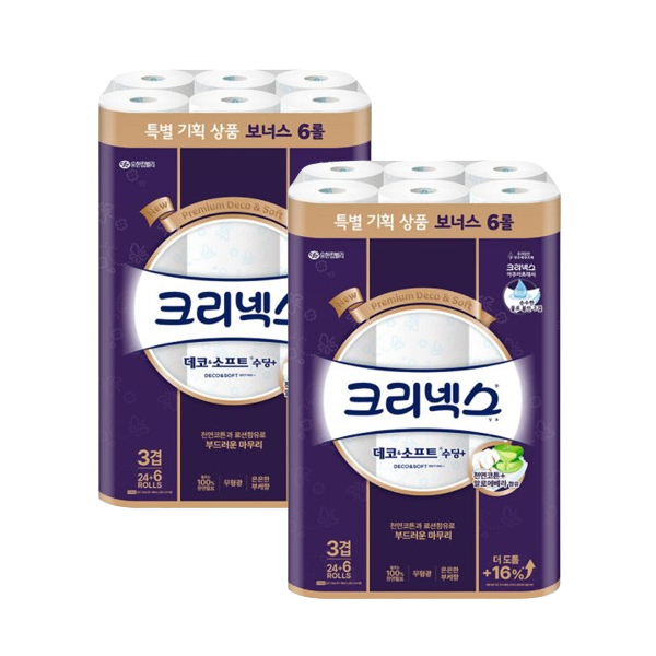 크리넥스 데코앤소프트 수딩플러스 3겹화장지 30롤x2팩 - 상품 이미지