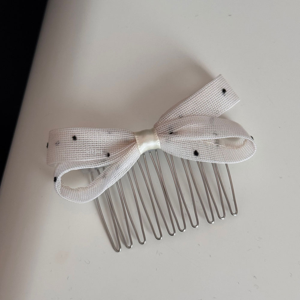 화사한 메쉬 도트 리본 머리핀 빗핀 반묶음집게삔 - 상세 이미지 2