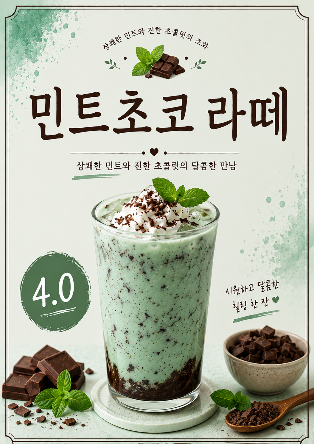 민트초코라떼 포스터 제작 메뉴 인쇄 디자인 카페 반광택 인화지 235g A3 - 상세 이미지 2