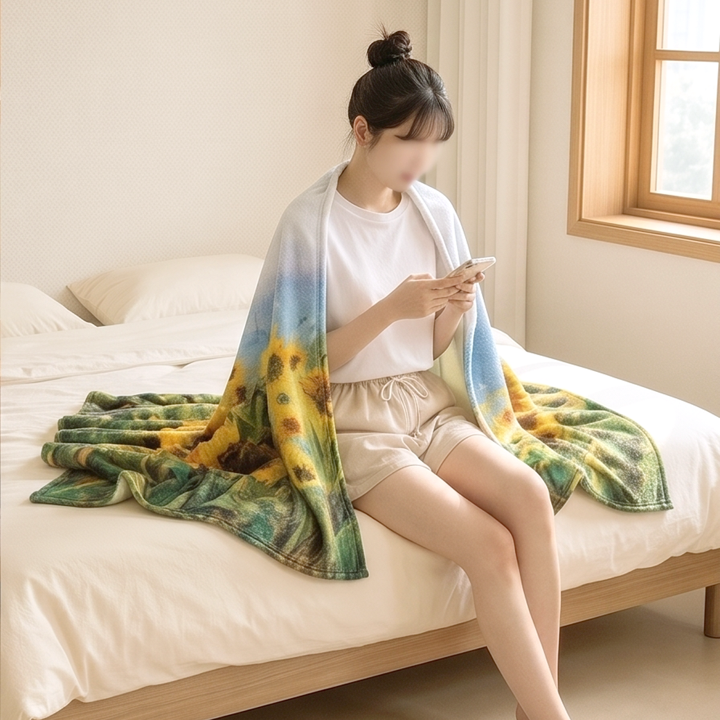 극세사 담요 사계절 여름 블랑켓 무릎담요 명화 쇼파 블랭킷 해바라기, 130x150cm - 상세 이미지 3