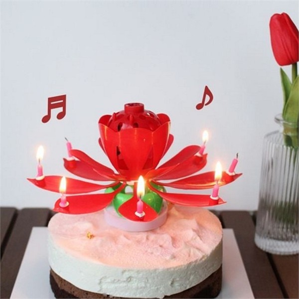 특별 생일축하 초 회전 멜로디 초 케이크 연꽃 축하 용품 - 상품 이미지