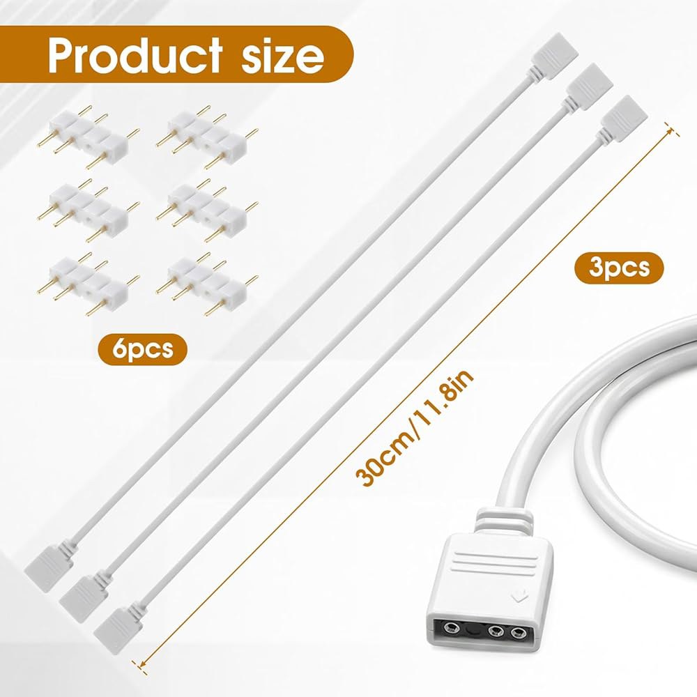 3팩 ARGB 확장 케이블 3핀 커넥터 코드 와이어 5V 주소 지정 가능한 RGB - 컴퓨터 30cm / 11.8인치 확장용 암수 대 1 스플리터 - 상세 이미지 2
