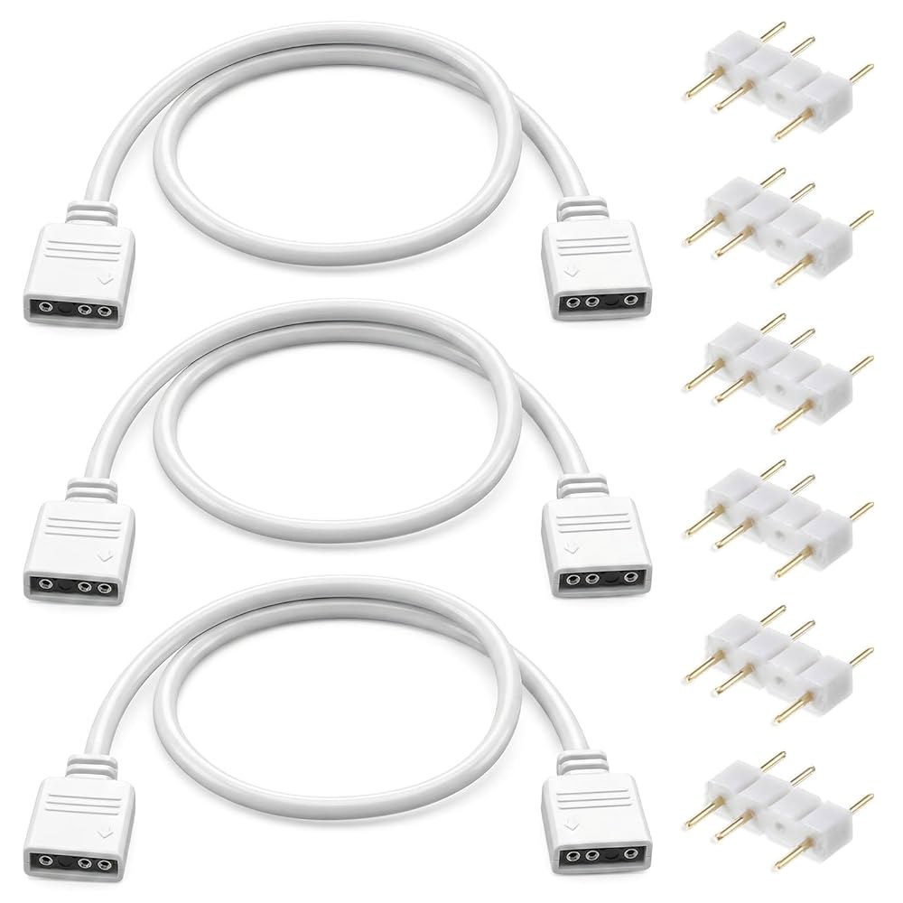 3팩 ARGB 확장 케이블 3핀 커넥터 코드 와이어 5V 주소 지정 가능한 RGB - 컴퓨터 30cm / 11.8인치 확장용 암수 대 1 스플리터 - 상품 이미지