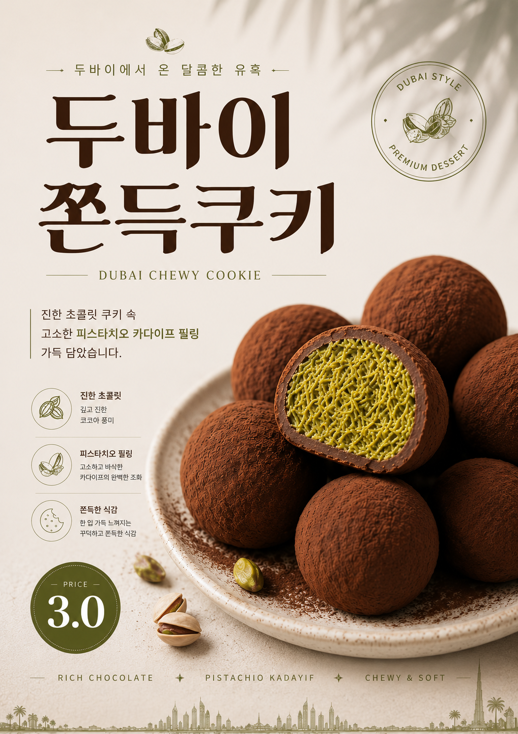 두바이쫀득쿠키 포스터 두쫀쿠 제작 메뉴 인쇄 디저트 카페 A 반광택 인화지 235g A3 - 상세 이미지 2