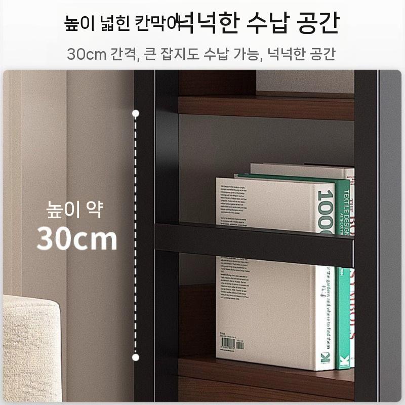 오픈형 거실 책장선반 인테리어 6단 진열대 서재 철제 책꽂이 틈새 수납형 수납장 원목 낮은 - 상세 이미지 3