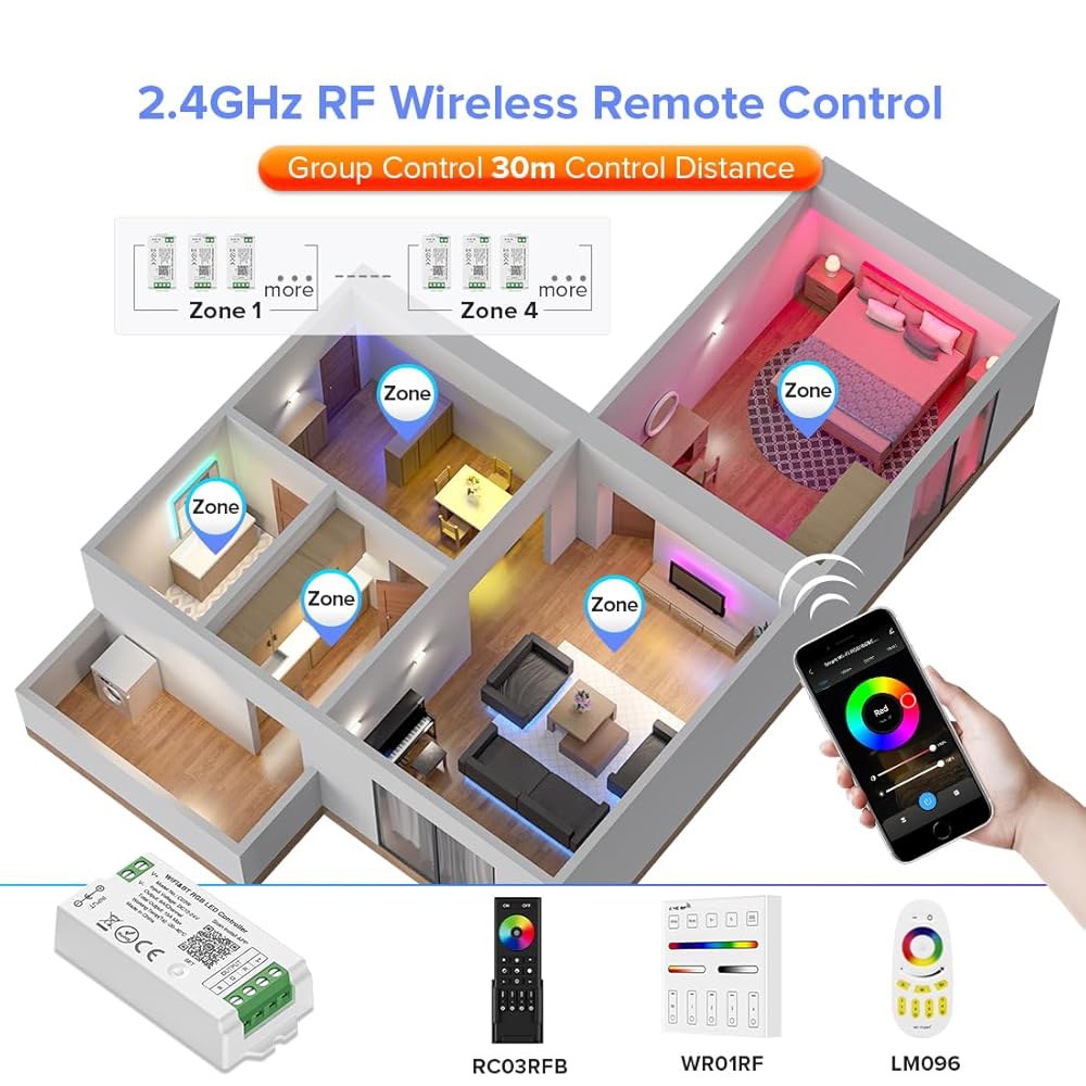 BTF-LIGING C03RF Tuya 컨트롤러 지원 PWM 5050SMD FCOB COB RGB (+ R G B) 4핀 LED 스트립 스트링 WR01RF RC03RFB RF 리모 - 상세 이미지 3