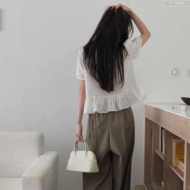 포무아 레이스넥 퍼프 자수 블라우스 2col 봄 여름 라운드 플레어 코튼 제이플로우 - 상세 이미지 3