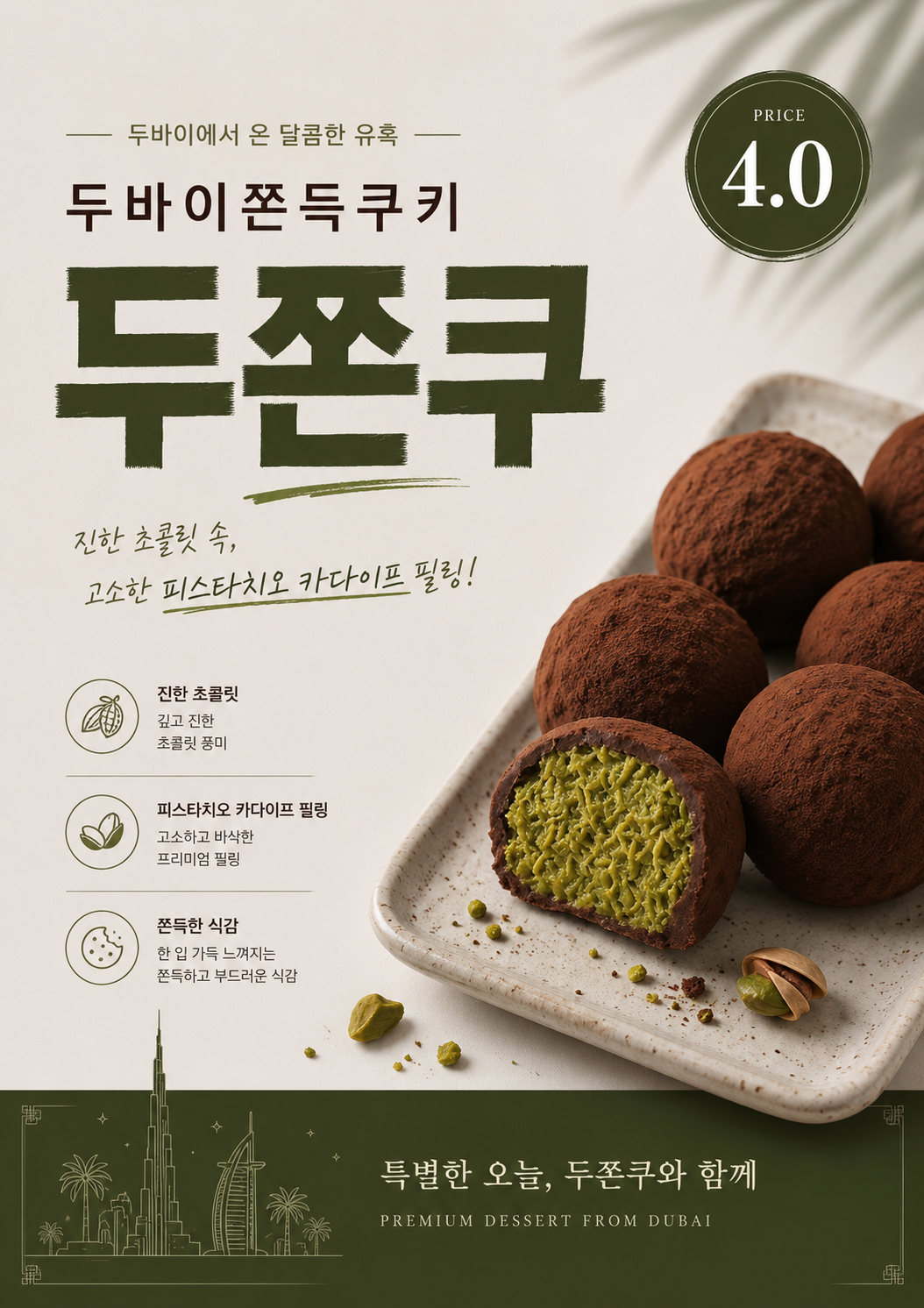 두바이쫀득쿠키 포스터 두쫀쿠 제작 메뉴 인쇄 디저트 카페 D 반광택 인화지 235g A3 - 상세 이미지 2