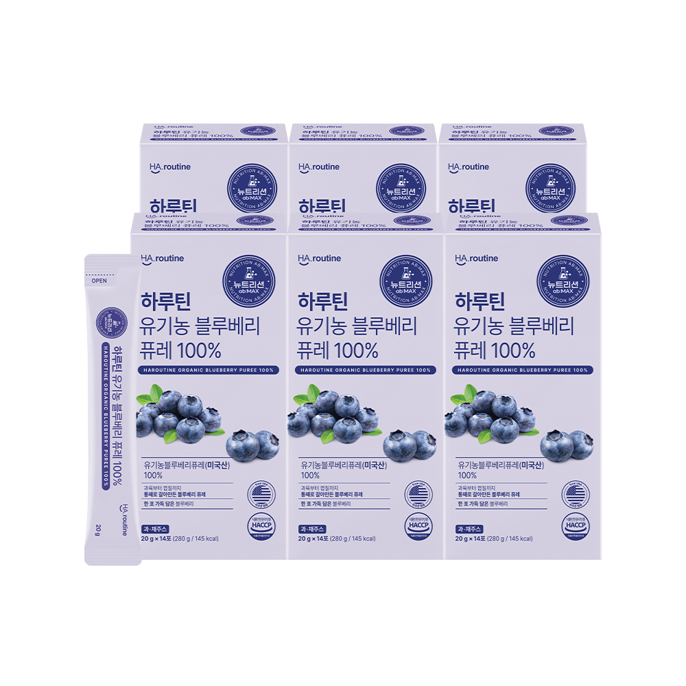 하루틴 유기농 블루베리 퓨레 100% 14포, 6개 - 상품 이미지