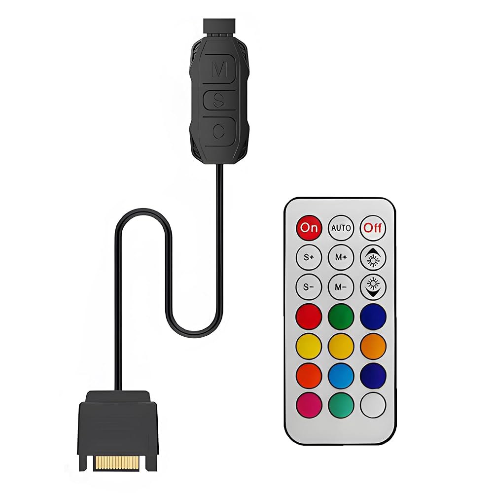 메이윌라 5V 3핀 미니 ARGB 컨트롤러 키트, SATA 전원 공급 장치 RGB 팬 컨트롤러, 컴퓨터 케이스 팬을 위한 21개의 키 리모컨 다중 조명 모드 제어 기능이 있는 PC - 상품 이미지