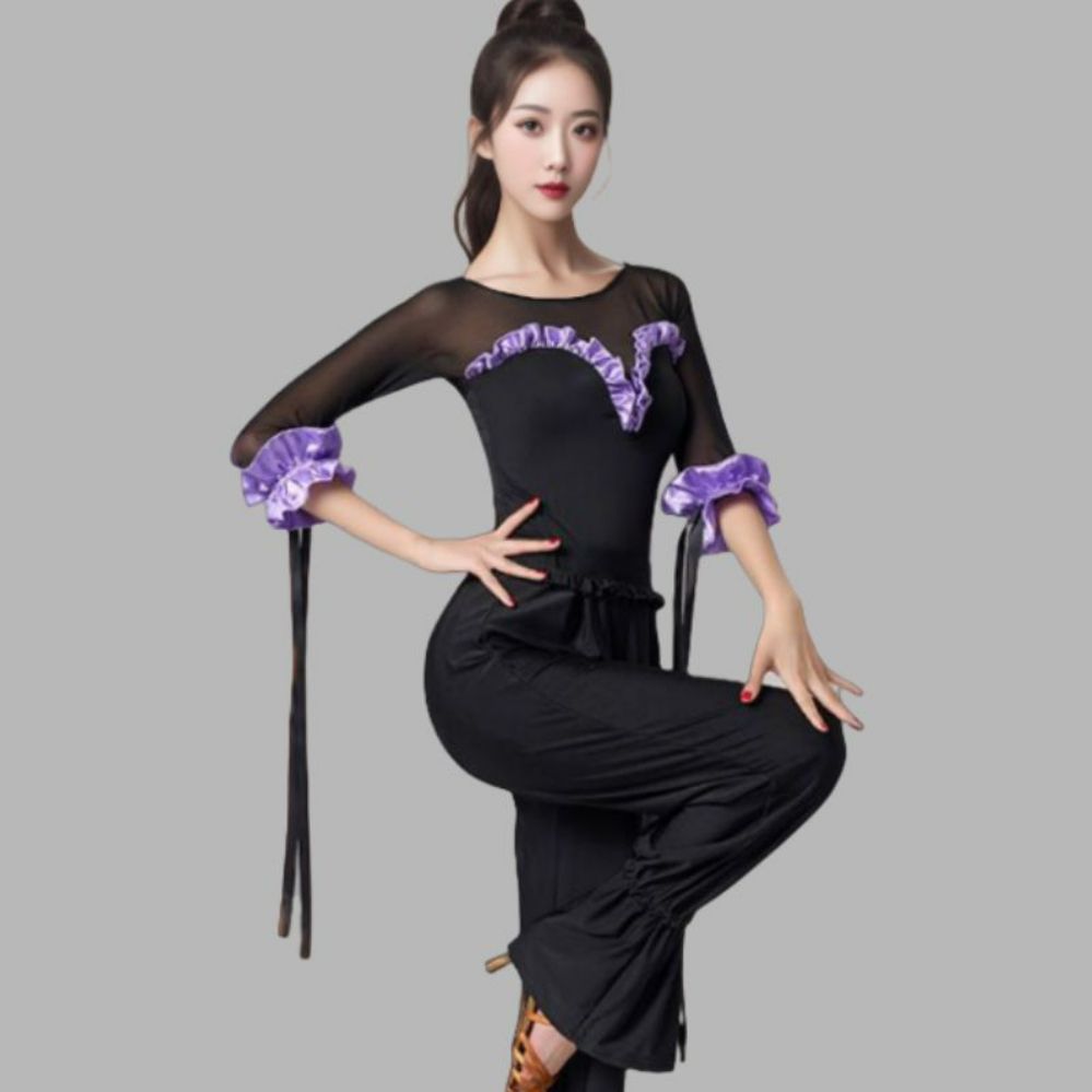 왈츠 밸리댄스복 연습복 라인댄스복 방송댄스복 상의 여성용 스포츠댄스복 벨리 라틴 스커트 - 상품 이미지