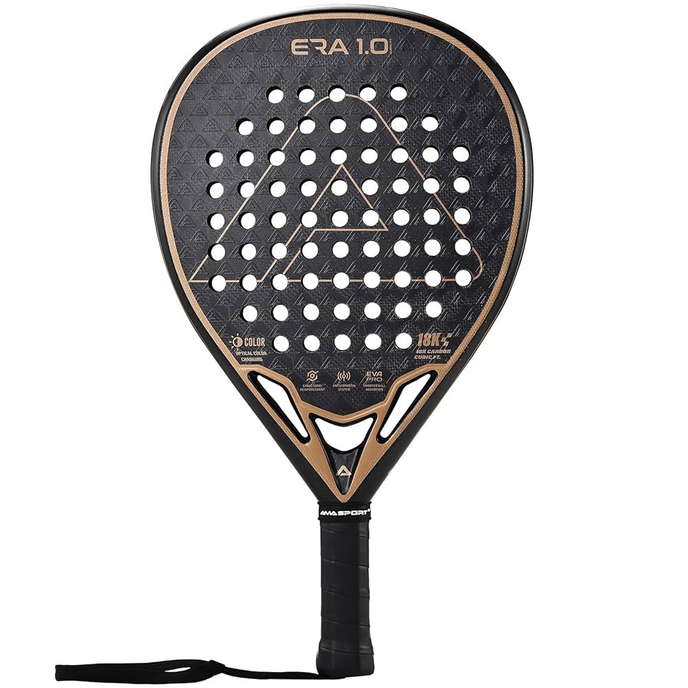 AMA SPORT ERA 1.0 Padel 라켓 18K 표면, 골드) Flex 정밀 폼 경량 패드 및 코어 탄소 EVA (로즈 플레이어용 패들 제어 섬유 고급 중급 파워 - 상품 이미지