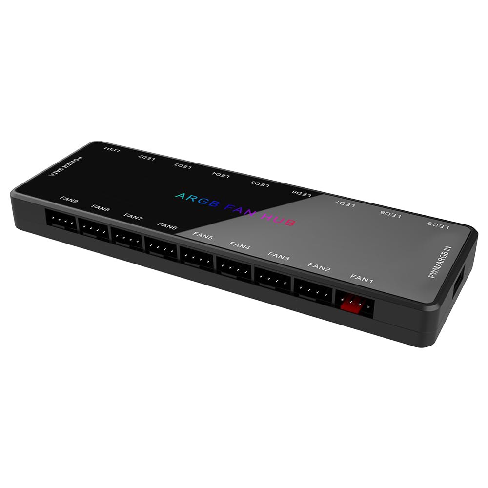 쉐이킹 탱크 ARGB 및 PWM 팬 허브, 9포트 RGB 1~9멀티웨이 마그네틱 백플레인 스플리터 5V / 3핀 케이스 허브 어댑터 블랙 - 상품 이미지