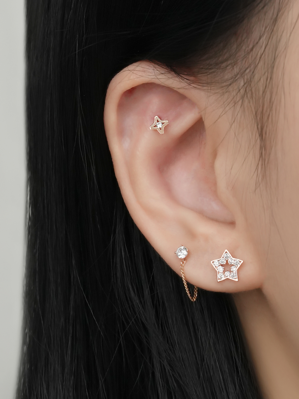 14K 큐빅 스타 실루엣 피어싱 귀걸이 이미지 6