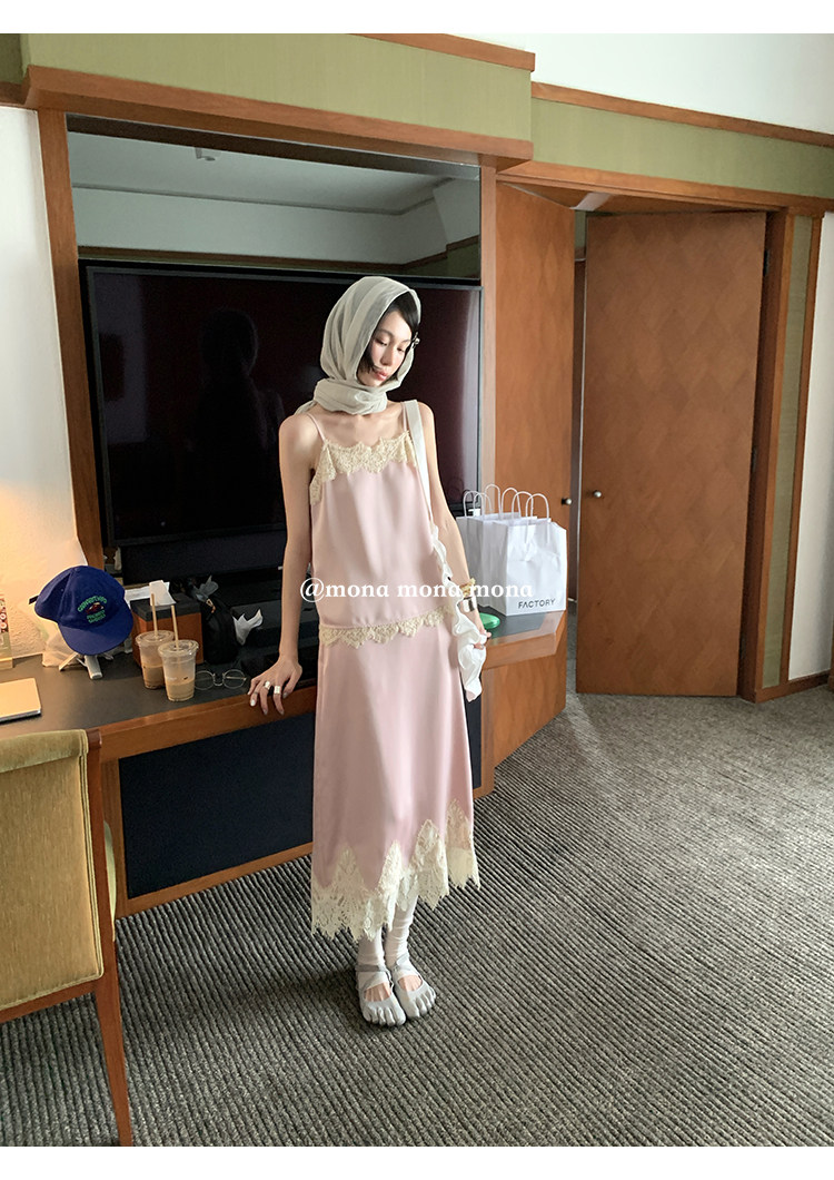 MONA 레이스나시 새틴 스커트 세트 여름 투피스 셋업 이미지 6