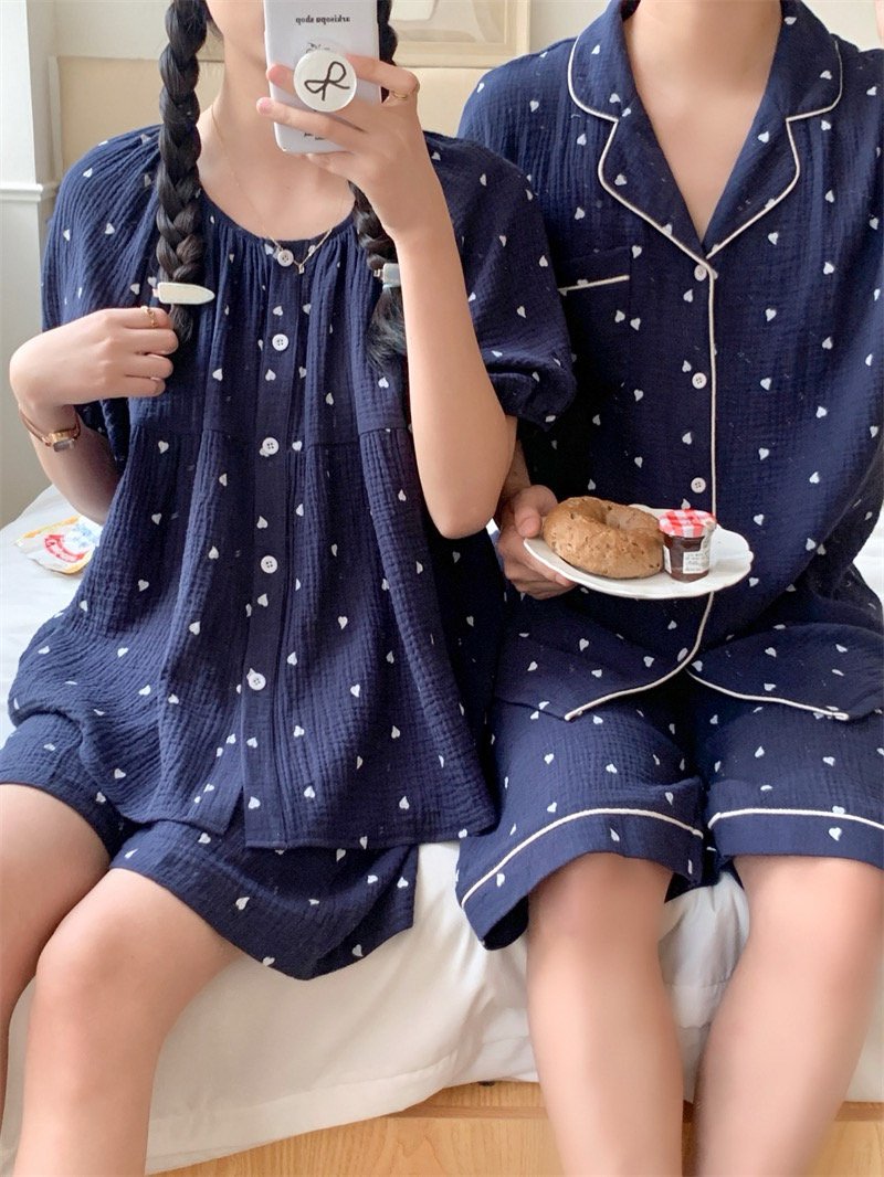 하트 요루면 반팔 커플잠옷 반바지 빅사이즈 임산부 수유 파자마 홈웨어 여름 이미지 8