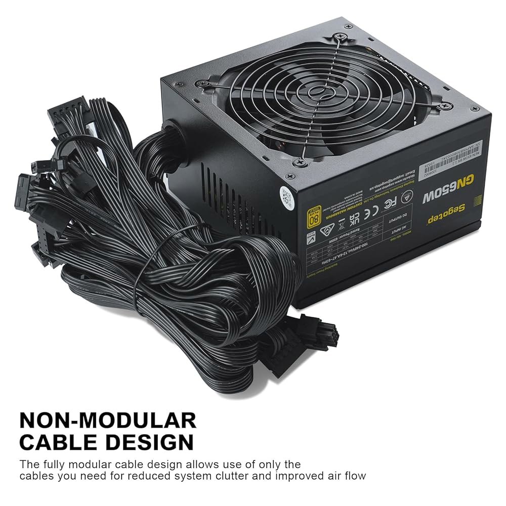 6+2 핀 커넥터 PFC 보호 및 RoHS 규정 준수, 120mm 사일런트 팬 게이밍 PSU GN-650 블랙이 포함된 Segotep 650W 80 플러스 골드 인증 비모듈형 AT - 상세 이미지 3