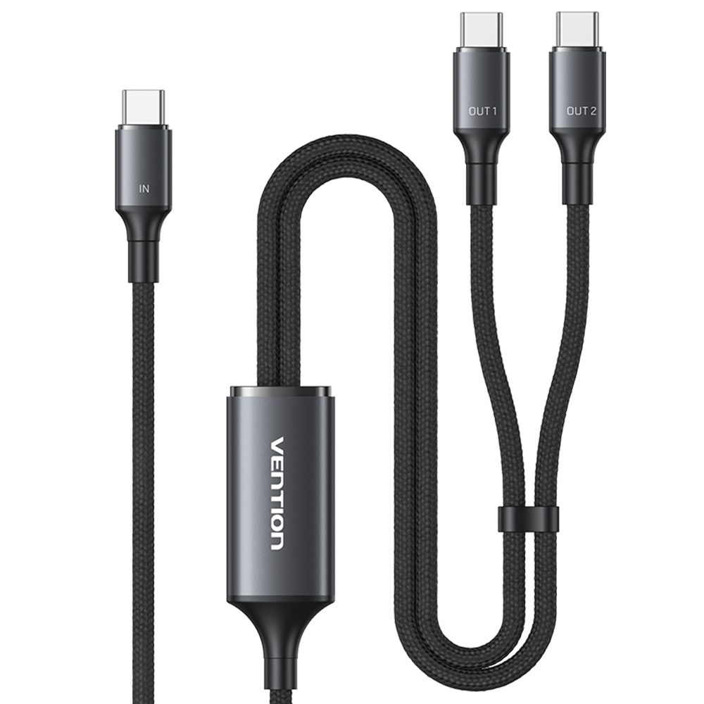 벤션 2in1 140W PD3.1 C to C타입 고속충전케이블 TRU 블랙, 1개, 1.3m - 상품 이미지
