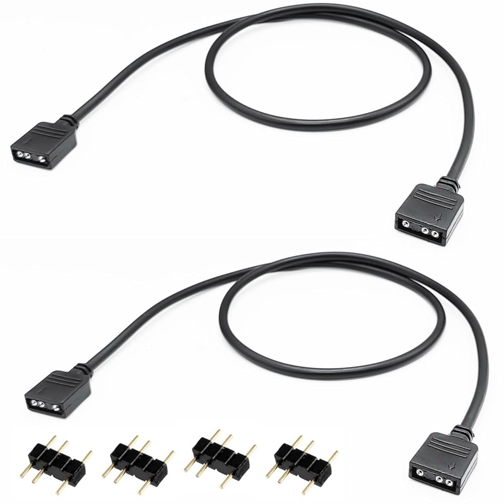 Dushochn 2PCS ARGB 연장 케이블, 19.6인치 50cm 여성 대 PC 컴퓨터 팬 또는 LED 시리즈 확장을 위한 5V 3핀 주소 지정 가능 RGB 케이블 - 상품 이미지